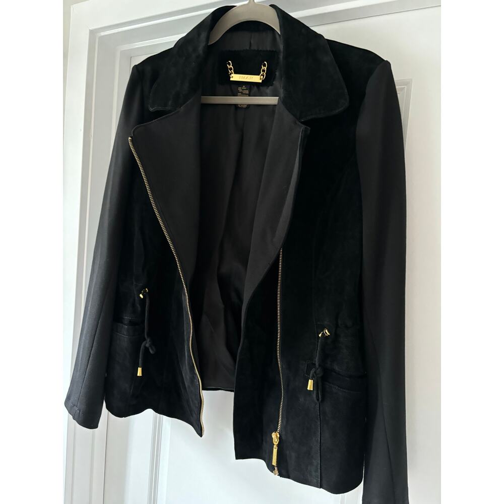 All Season Chic Leather Faux Suede Moto Jacket Black Size Medium EUC - Picture 5 of 7